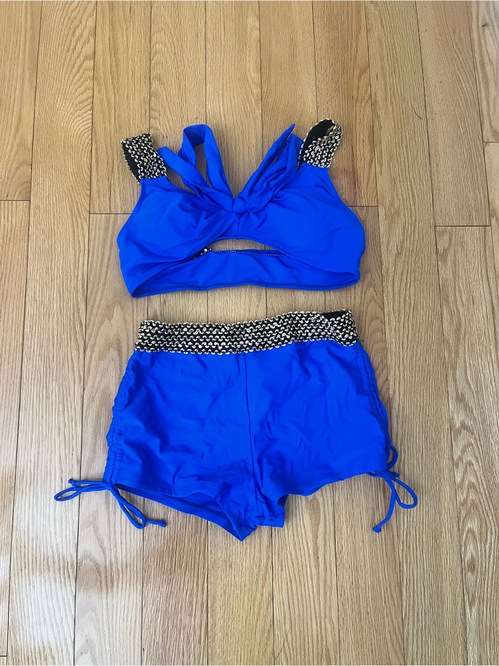 SHEIN Royal Blue Girls Two-Piece Swim Set with Contrast Knit Trim